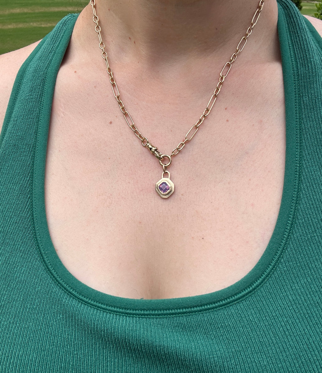 Pinky purple sapphire lock pendant