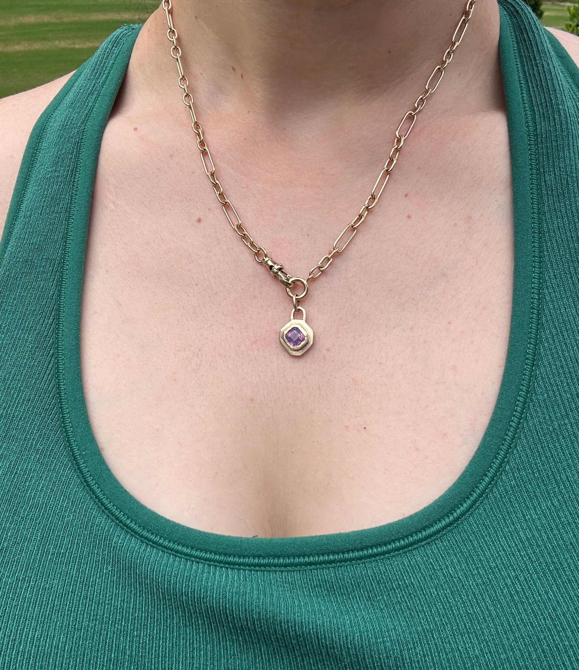 Pinky purple sapphire lock pendant