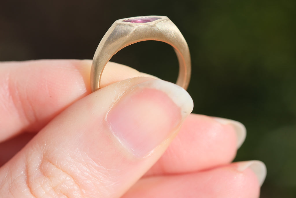 Bicolor pink purple sapphire marquise ring (size 6)