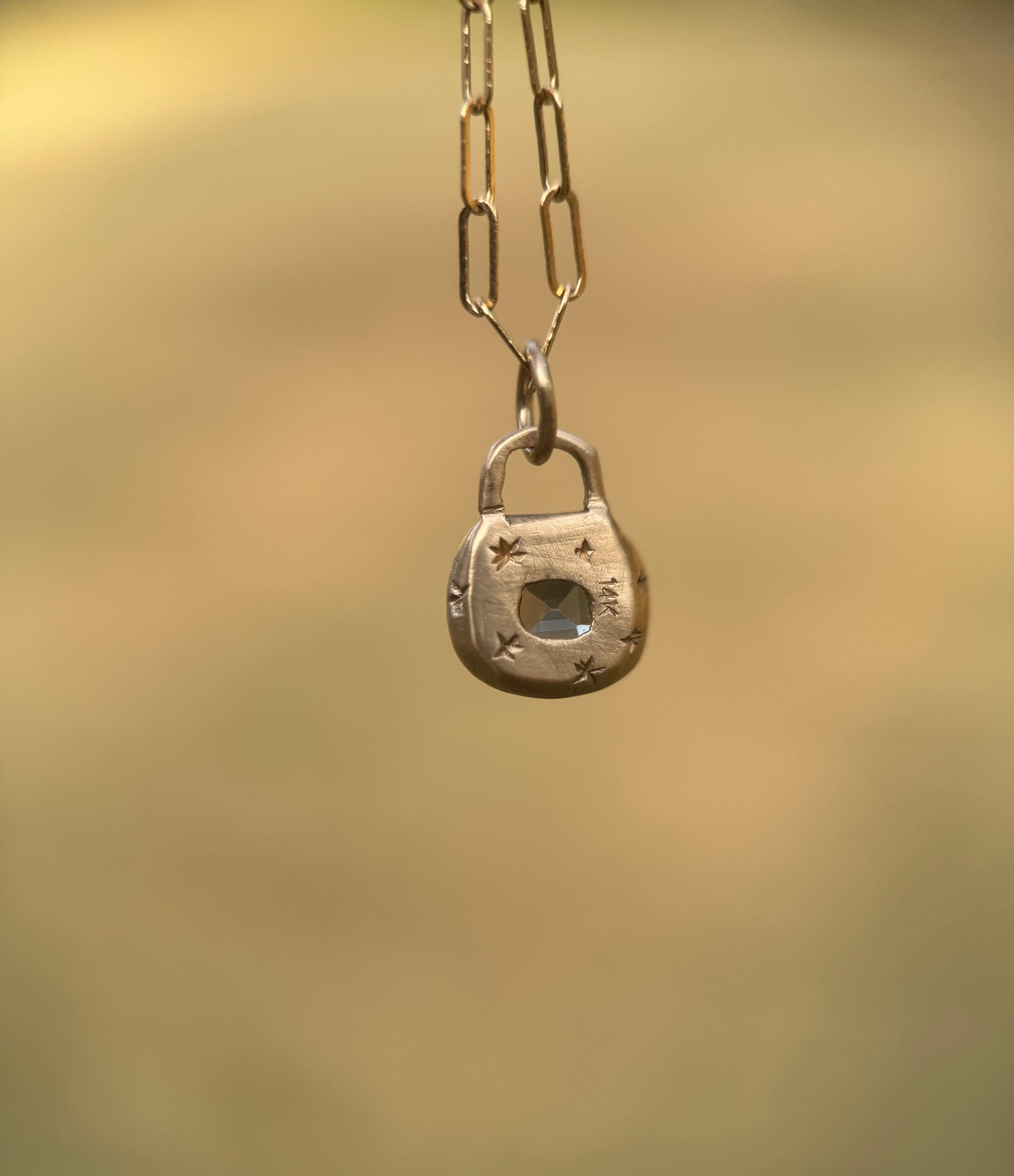 Mint sapphire lock pendant