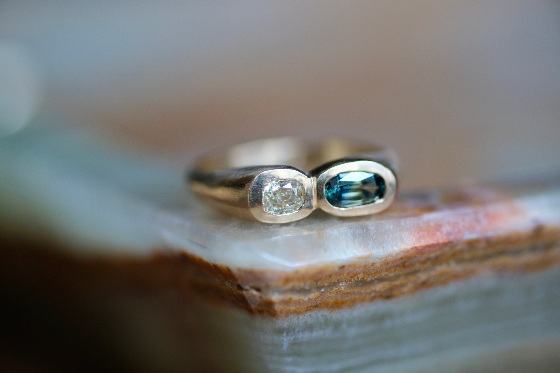 Toi et moi: Bi-color sapphire and diamond ring (size 7.25)