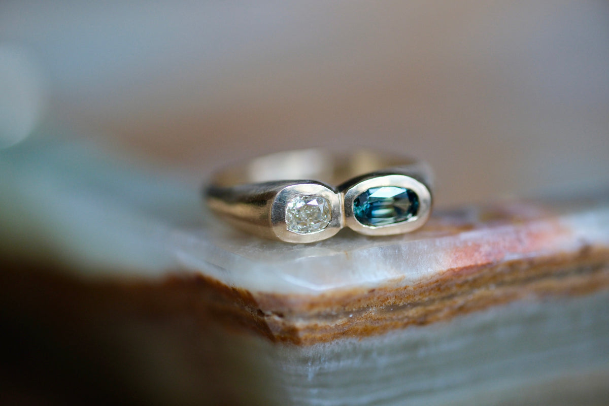 Toi et moi: Bi-color sapphire and diamond ring (size 7.25)