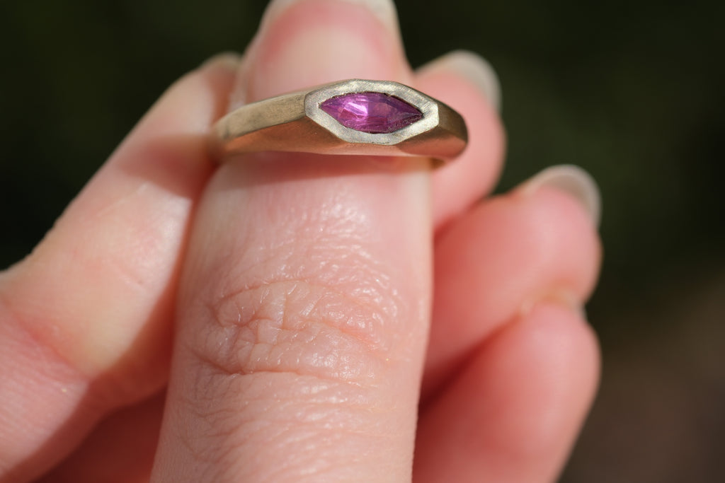 Bicolor pink purple sapphire marquise ring (size 6)