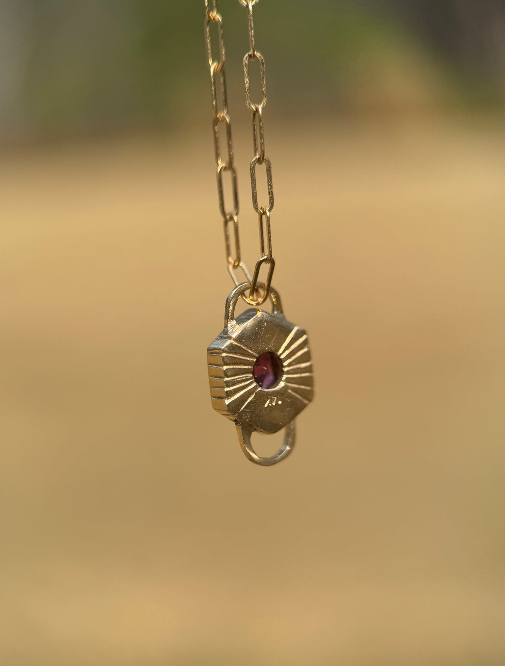 Garnet hex double lock pendant