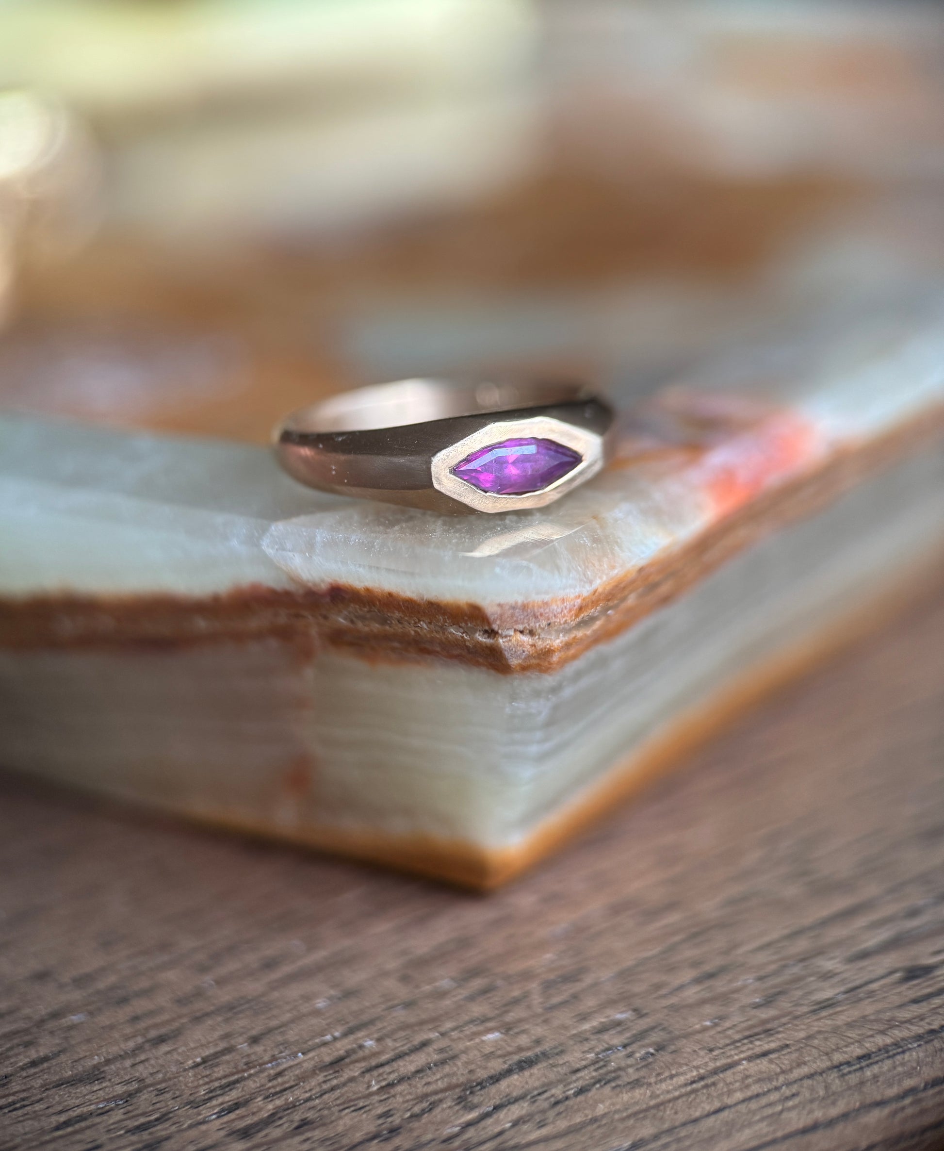 Bicolor pink purple sapphire marquise ring (size 6)