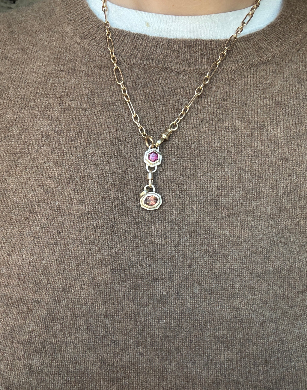 Garnet hex double lock pendant