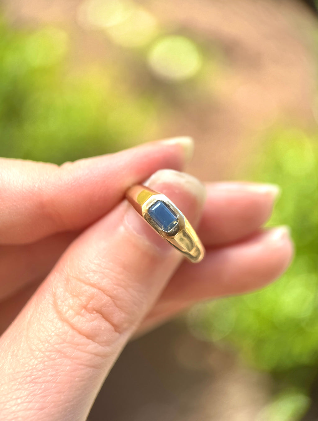 Mira ring (size 6): Opalescent blue sapphire