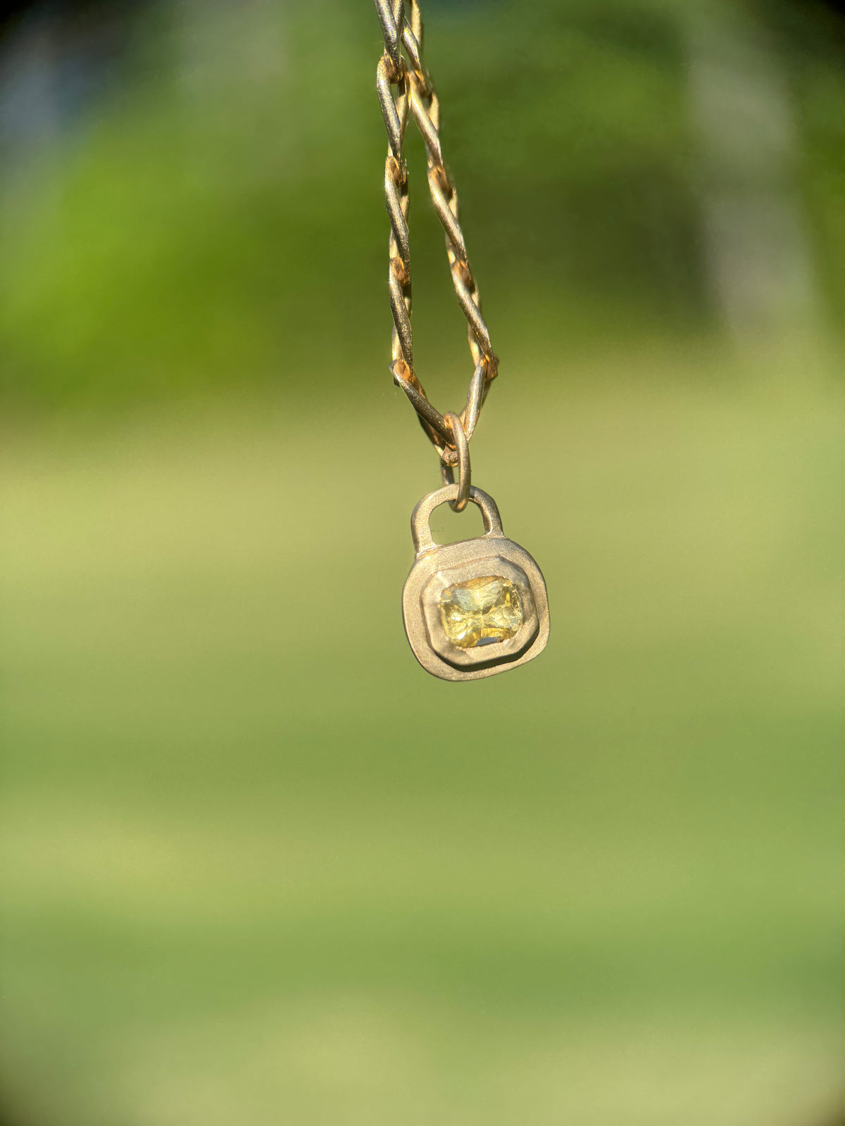Lemon sapphire lock pendant