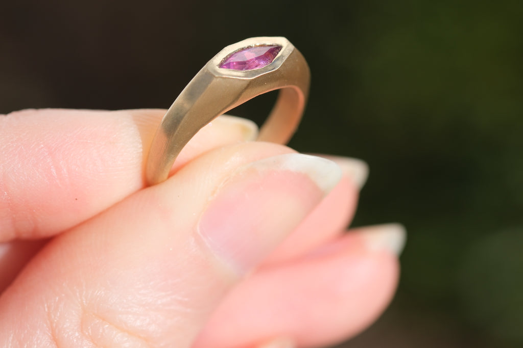 Bicolor pink purple sapphire marquise ring (size 6)