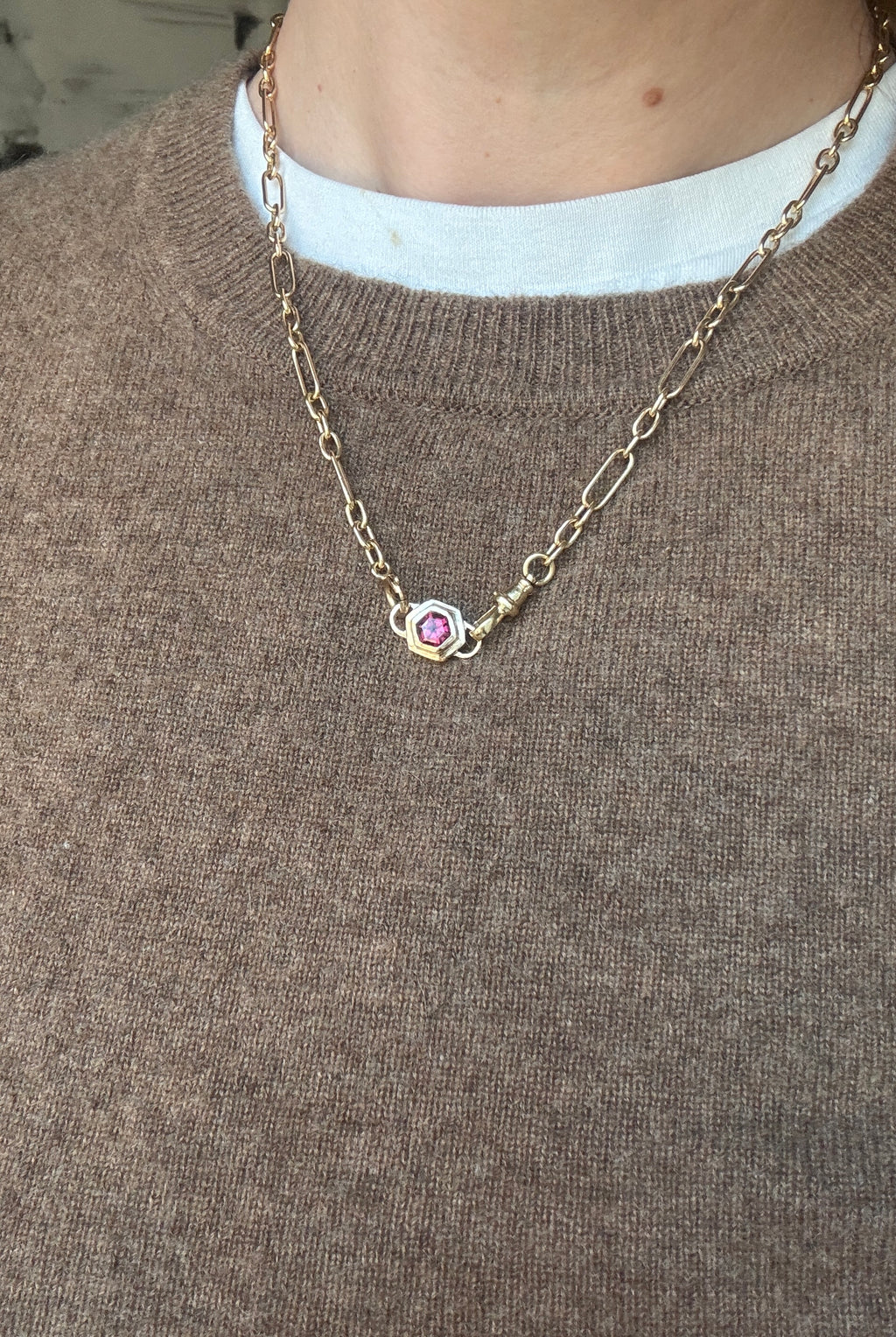 Garnet hex double lock pendant