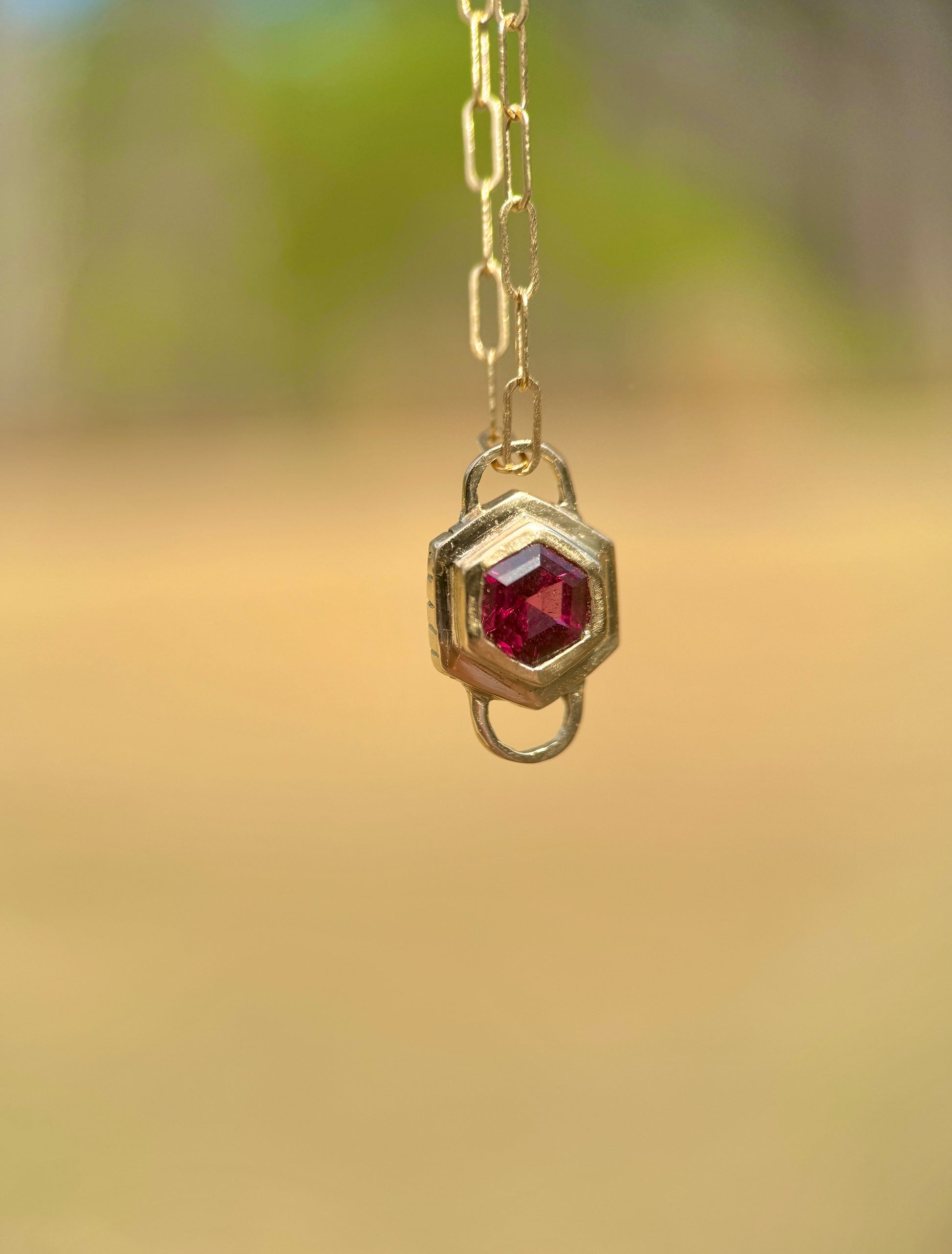 Garnet hex double lock pendant