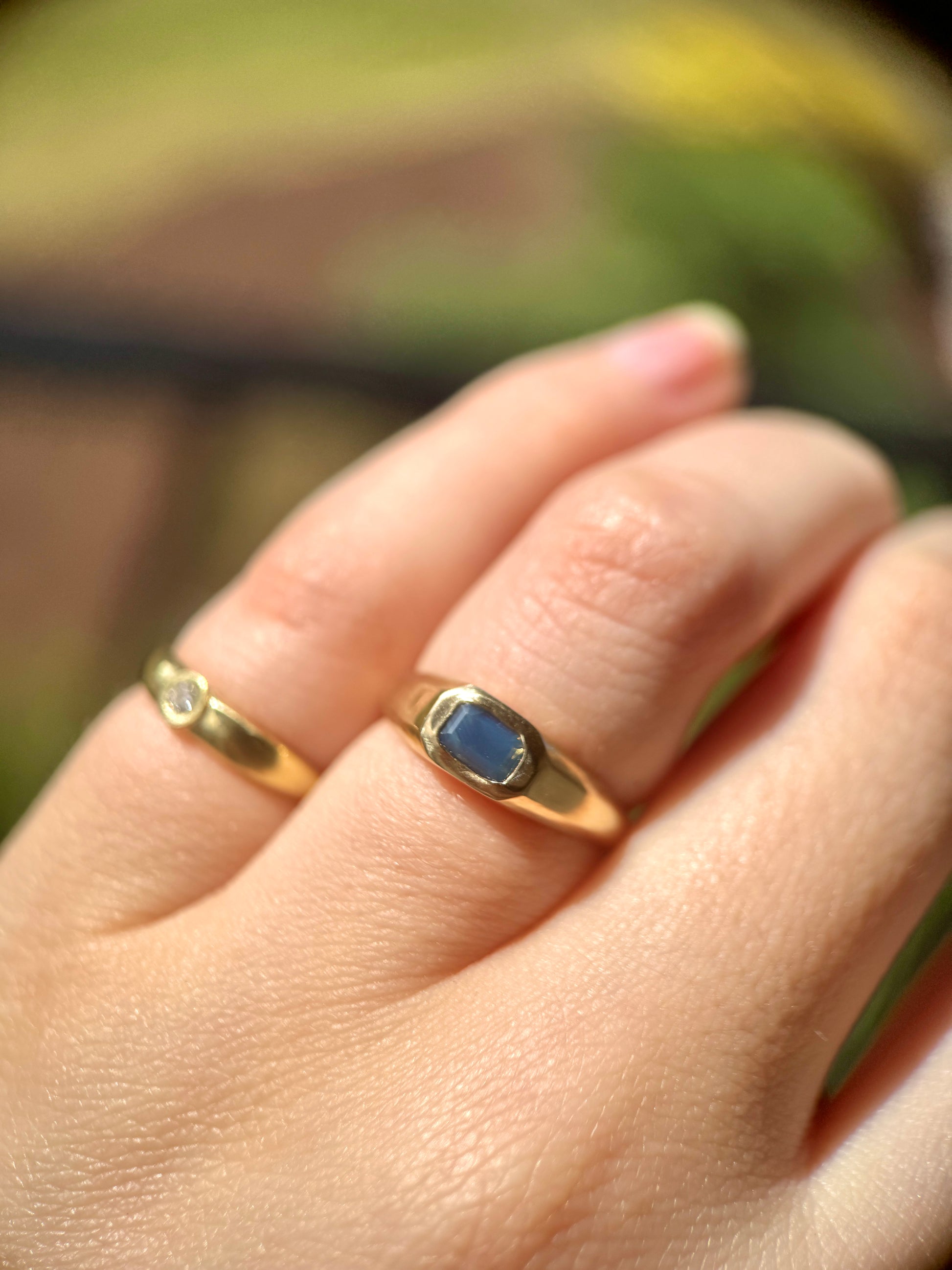 Mira ring (size 6): Opalescent blue sapphire