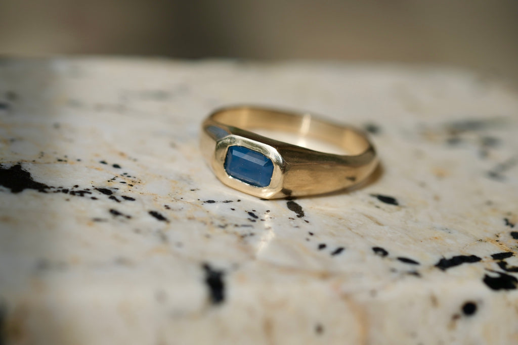 Mira ring (size 6): Opalescent blue sapphire