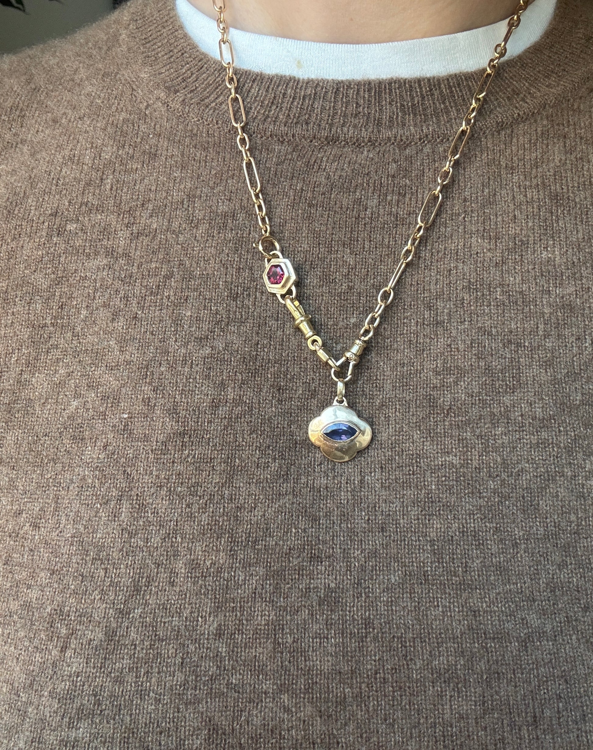 Garnet hex double lock pendant