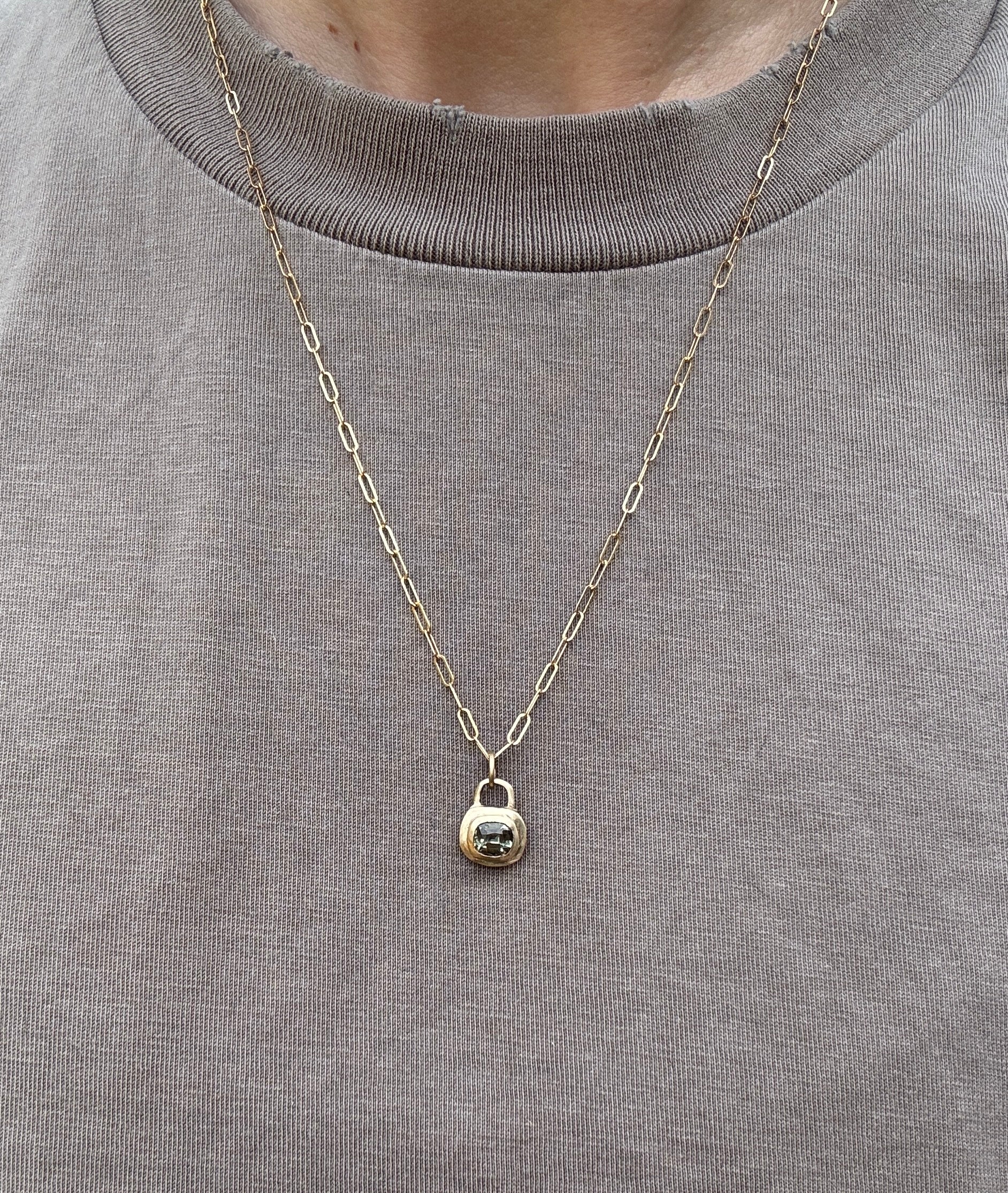 Mint sapphire lock pendant