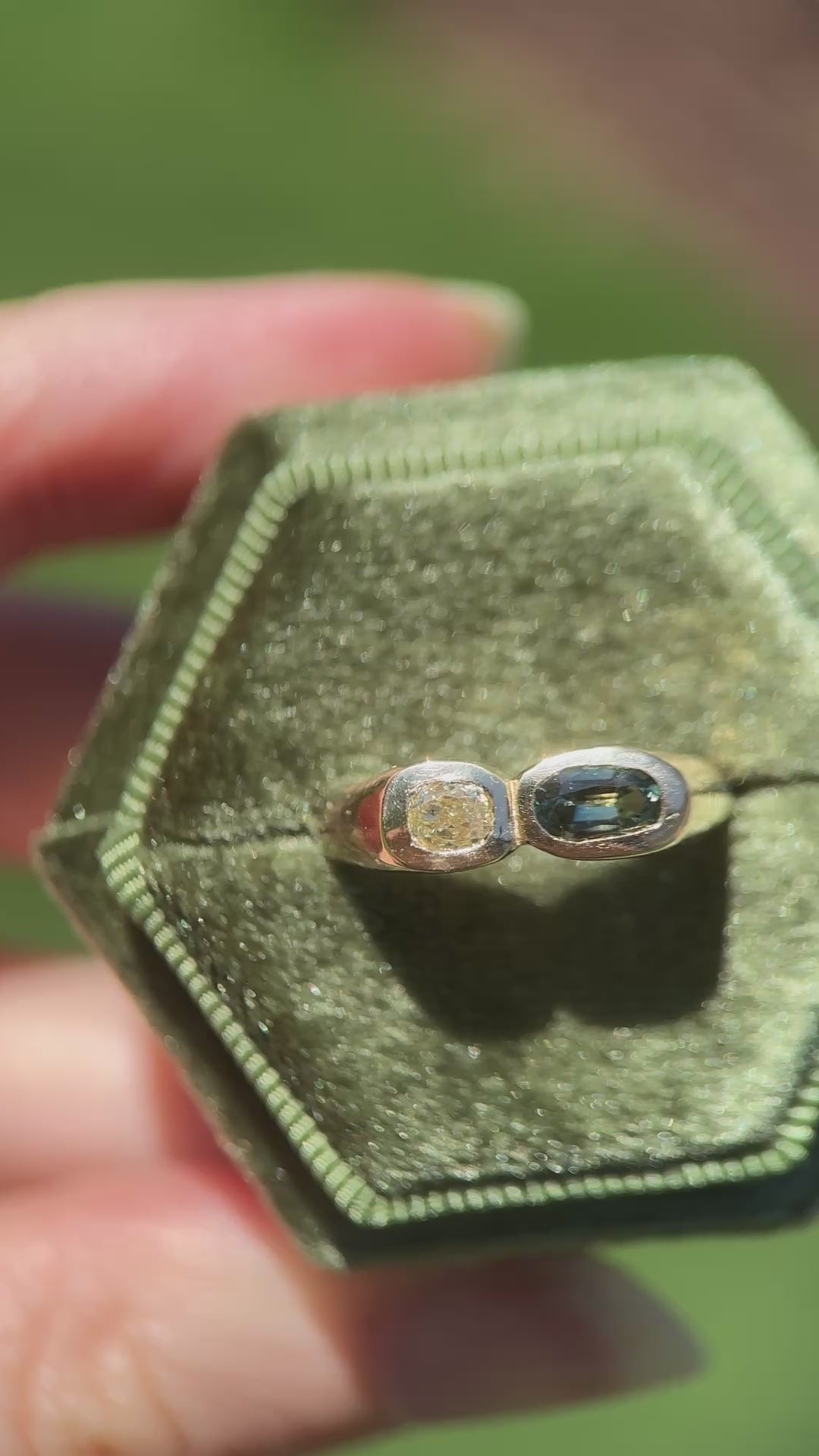 Toi et moi: Bi-color sapphire and diamond ring (size 7.25)