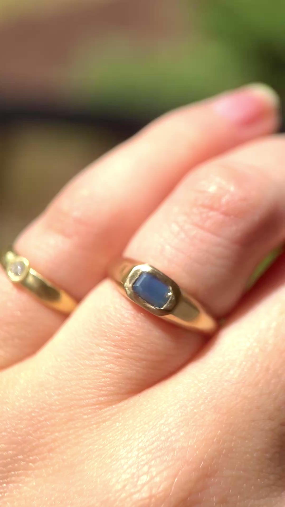 Mira ring (size 6): Opalescent blue sapphire