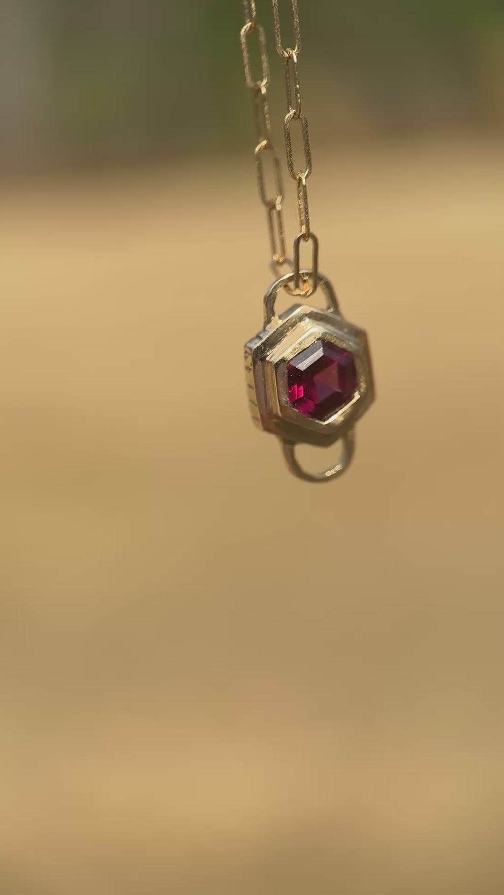 Garnet hex double lock pendant