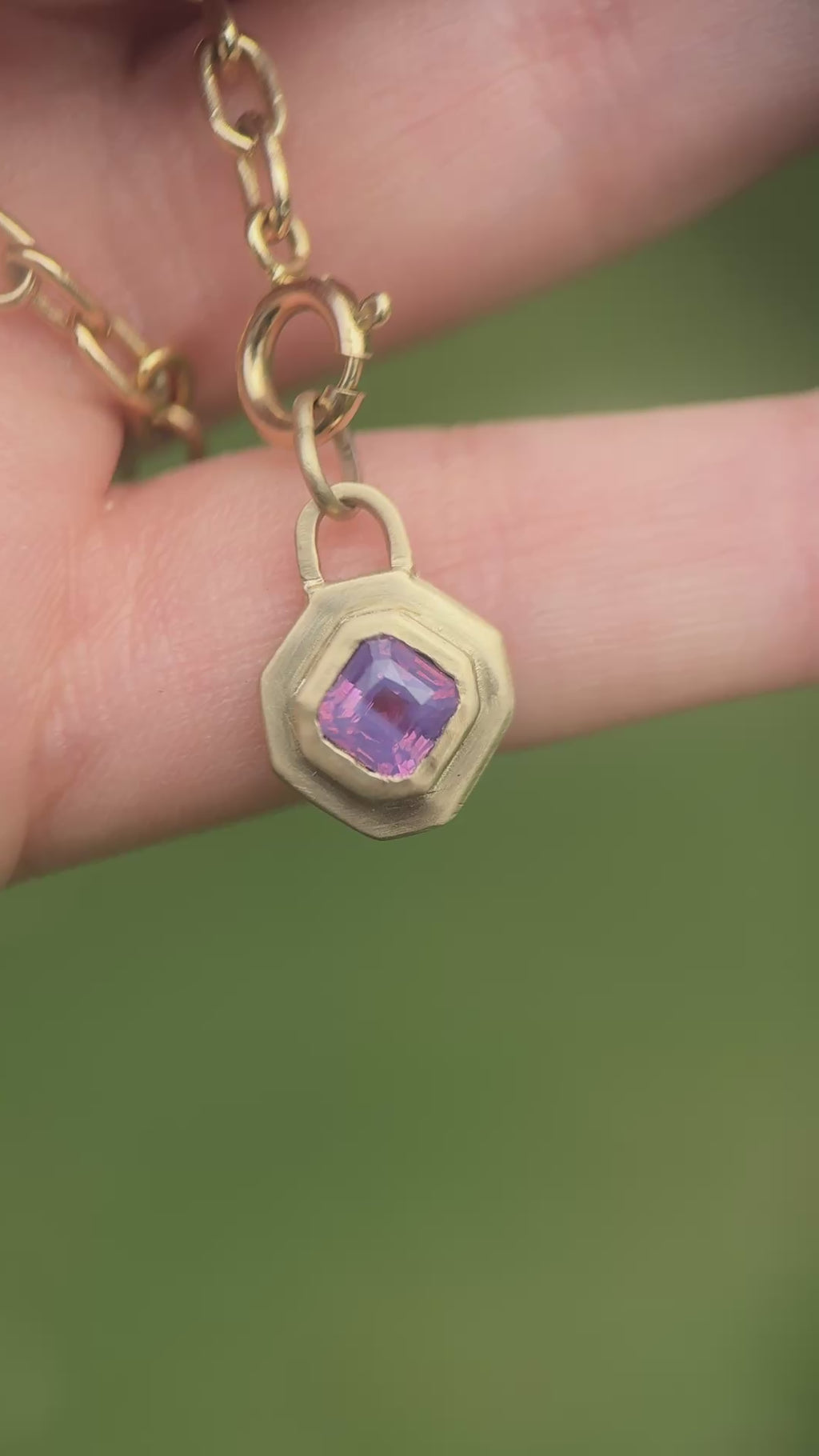 Pinky purple sapphire lock pendant