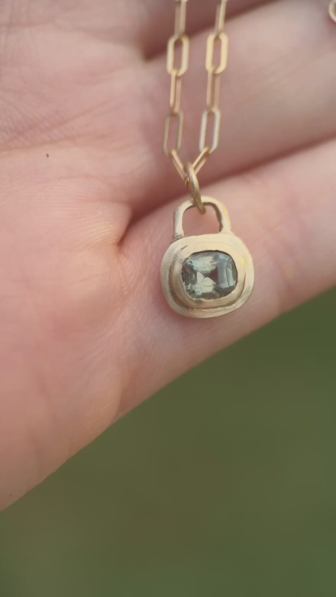 Mint sapphire lock pendant